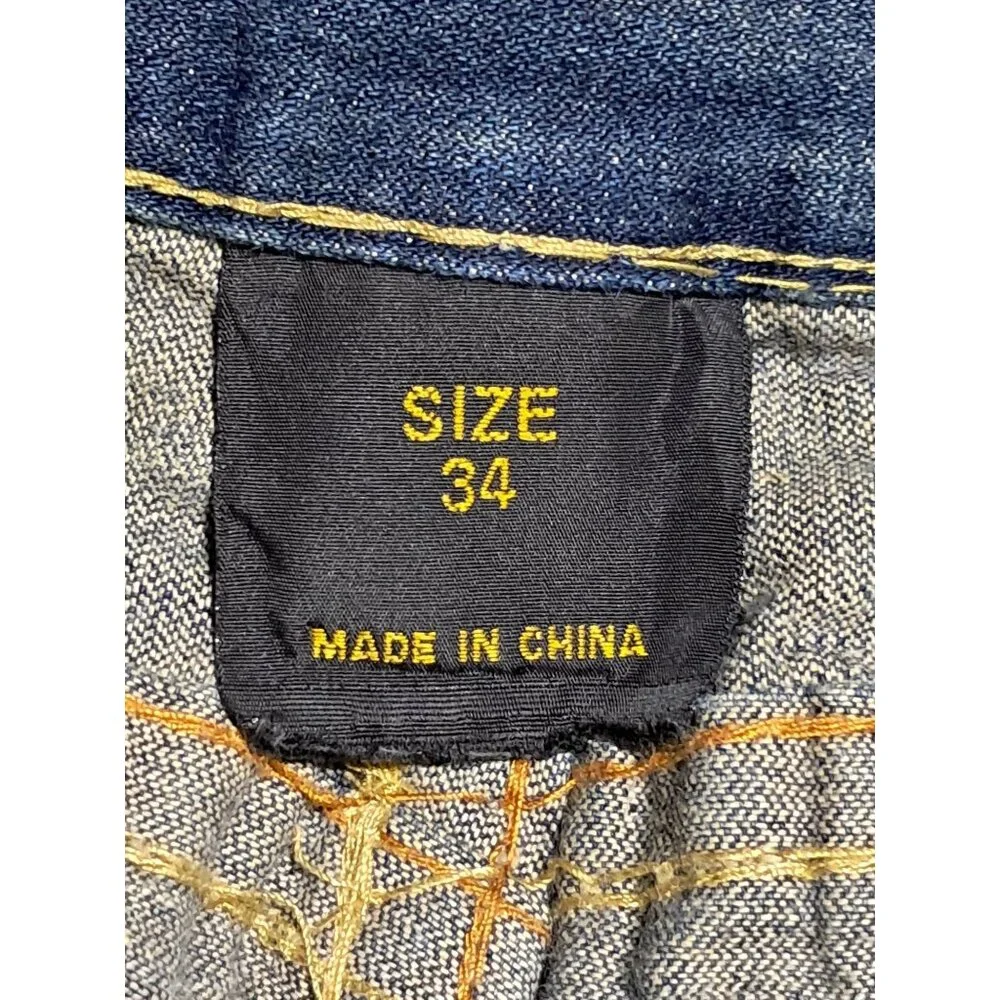 True Religion Billy Super T Jeans Mens 34 READ World Tour Patch Orange Yellow St